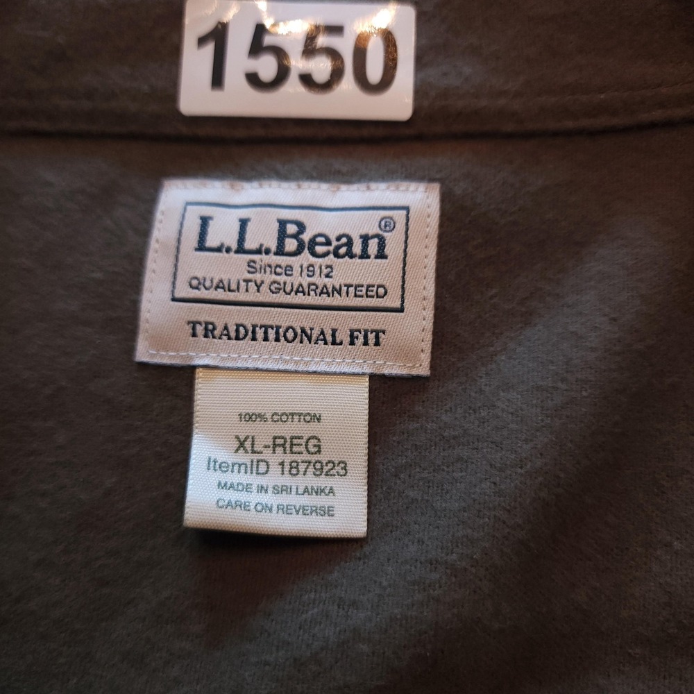 LL Bean Mens XL Green Solid Cotton Flannel Long Sleeve Button Up Shirt - Picture 4 of 11